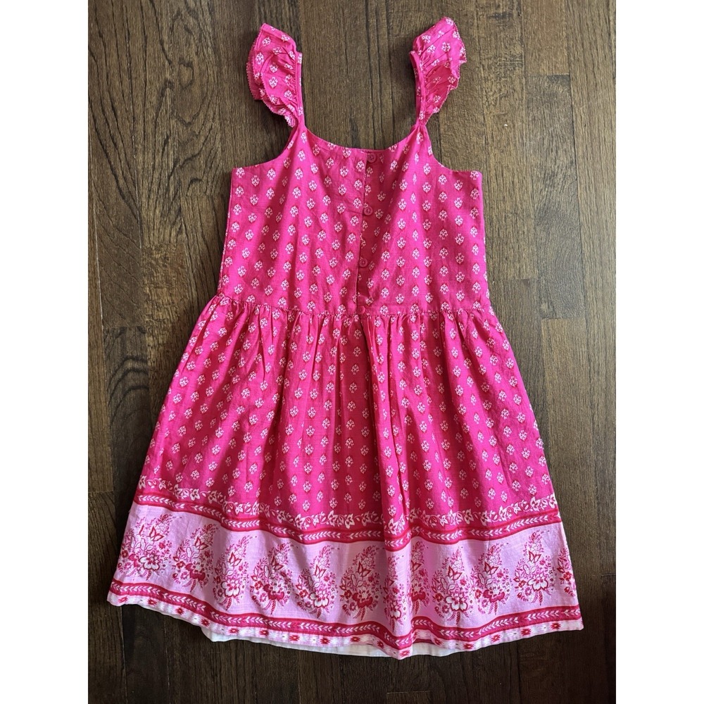 Gap Girls Dress Sz L Pink Sleeveless Ruffled Strap Button Back Closure Cotton